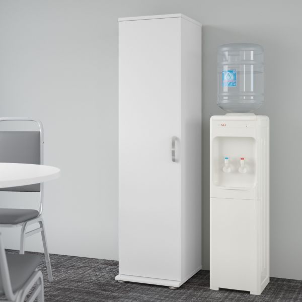 Bush Business Furniture Universal Tall Narrow Storage Cabinet with Door and Shelves in White