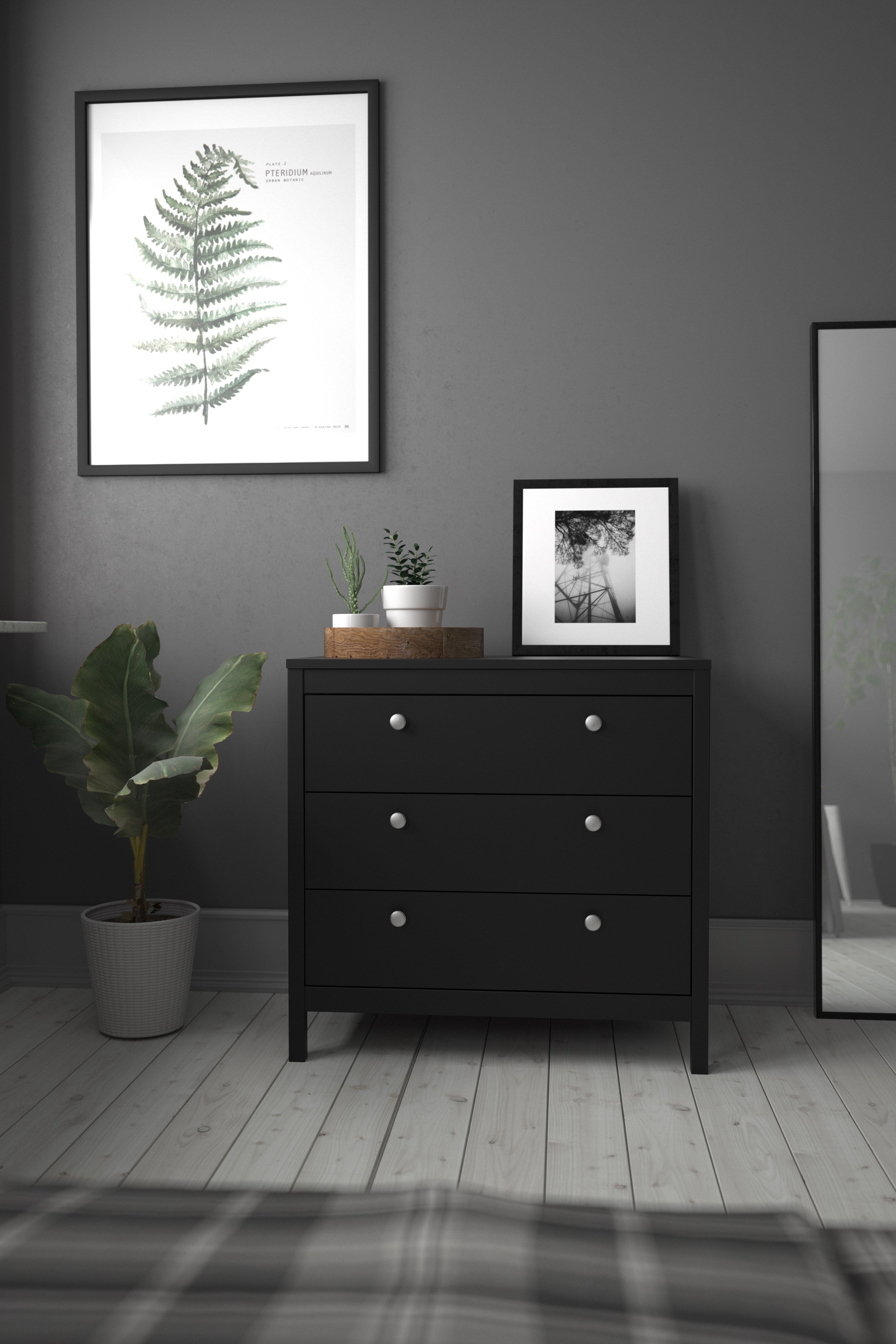 Madrid 3 Drawer Chest, Black Matte