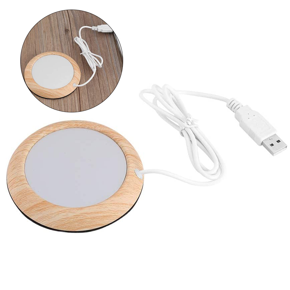 FAGINEY Heating Cup Pad， USB Cup Warmer Mat Office Tea Coffee Heater Pad Bright Wood Grain