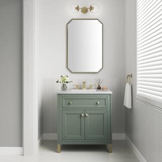 James Martin Vanities Chicago 30 in. W x 23.5 in. D x 34 in. H Bathroom Vanity in Smokey Celadon with Arctic Fall Solid Surface Top 305-V30-SC-3AF