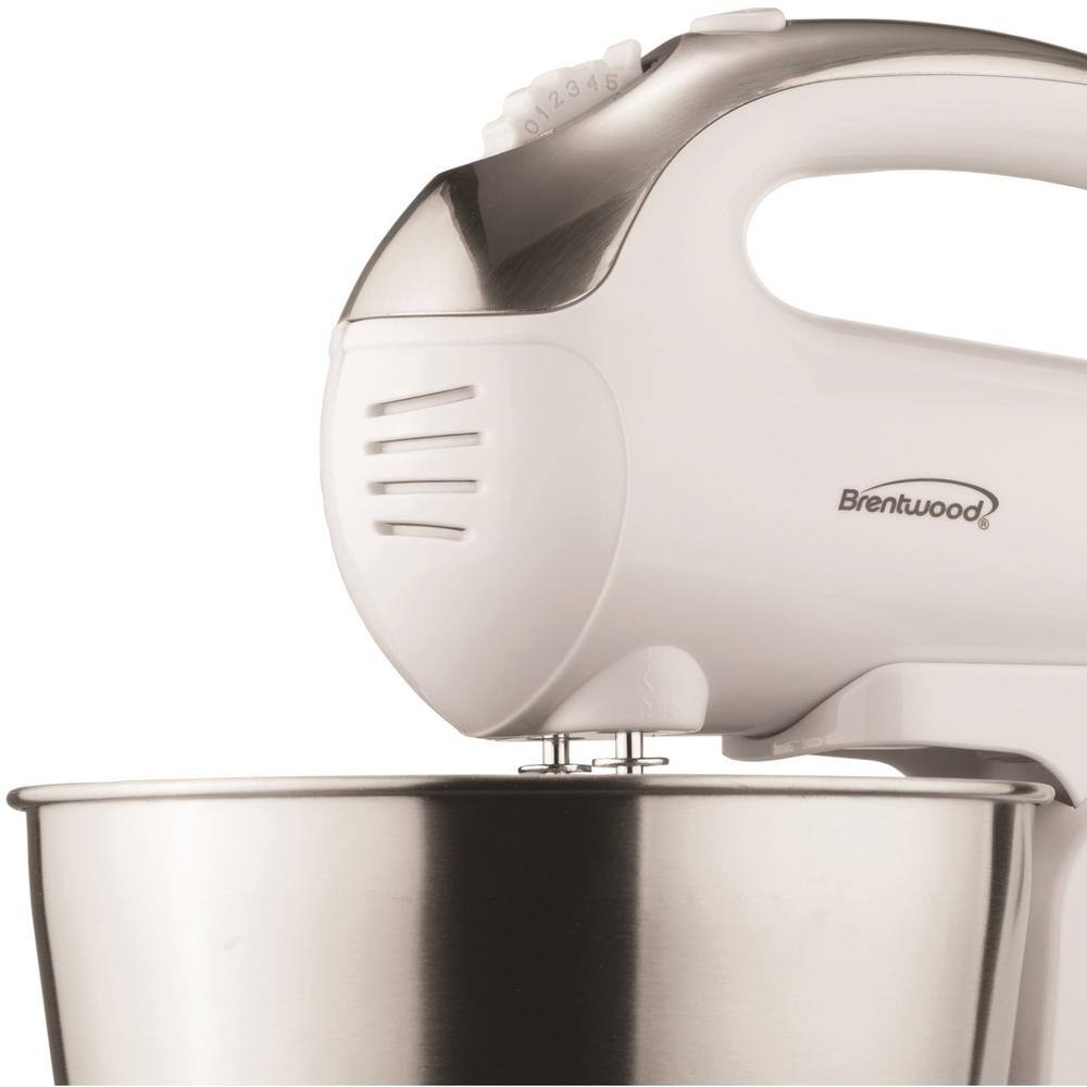 Brentwood Appliances 3 Qt. 5-Speed + Turbo White Electric Stand Mixer with Bowl SM-1152