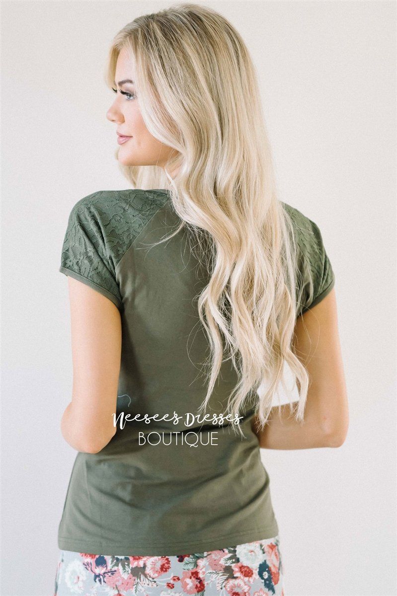 Olive Lace Sleeve Top