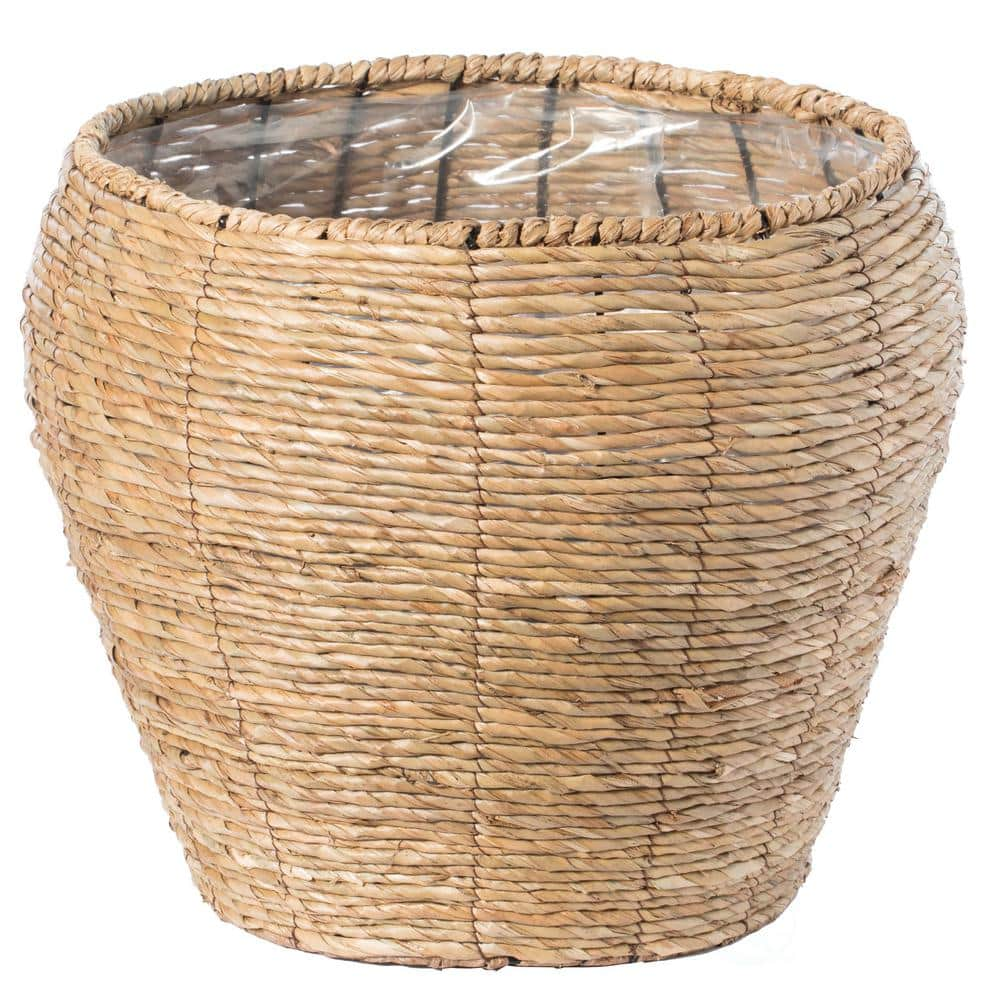 Vintiquewise Large Woven Cattail Leaf Round Flower Pot Planter Basket with Leak-Proof Plastic Lining QI003832.L