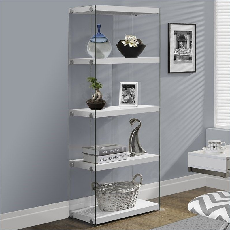 Home Square 2 Piece Hollow Core Bookcase Set in Glossy White   Contemporary   Bookcases   by Homesquare  Houzz