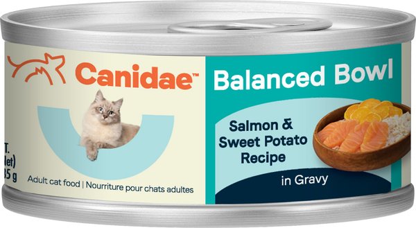 CANIDAE Balanced Bowl Salmon and Sweet Potato Recipe in Gravy Wet Cat Food， 3-oz can， case of 24