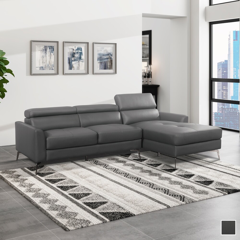 Helix Contemporary Grey Leather Sectional Sofa