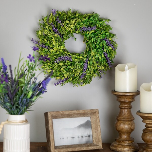 Purple Lavender and Green Foliage Artificial Spring Wreath 11 Unlit