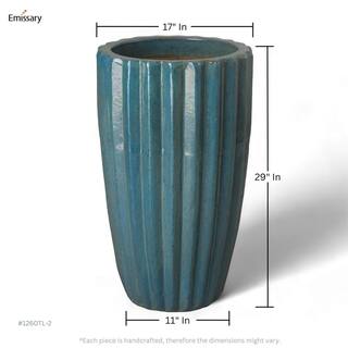 Emissary Tall 17 in. D x 29 in. H Teal Ceramic Round Planter with Drainage Hole 1260TL-2