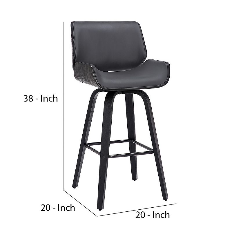 Bar Stool with Curved Padded Back and Seat， Gray