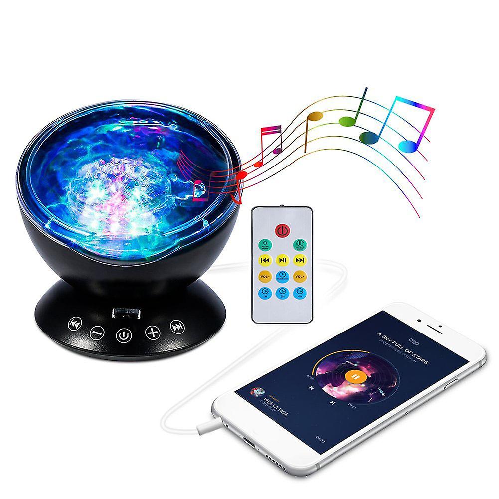 Led Ocean Wave Night Light Projector With 7 Colors Light Built-in Soft Music Black