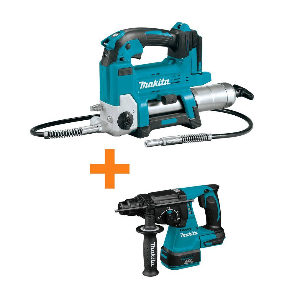 Makita 18V LXT Lithium-Ion Grease Gun (Tool Only) with 18V LXT 1 in. Brushless SDS-Plus Rotary Hammer Drill (Tool-Only) XPG01Z-XRH01Z