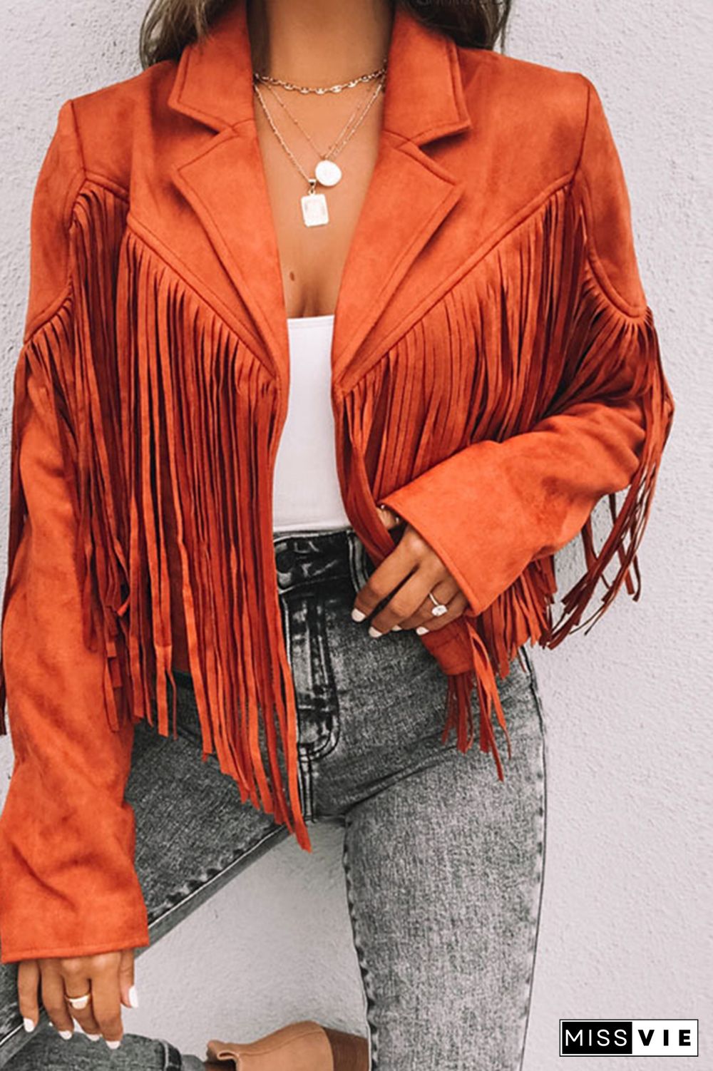 Long Sleeve Faux Suede Tassel Jacket Wholesale