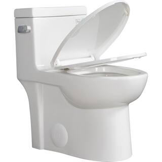 Xspracer 1-Piece 1.28 GPF High Efficiency Siphonic Single Flush Elongated Toilet in Glossy White Soft-Close Seat Included JH-T03-GW