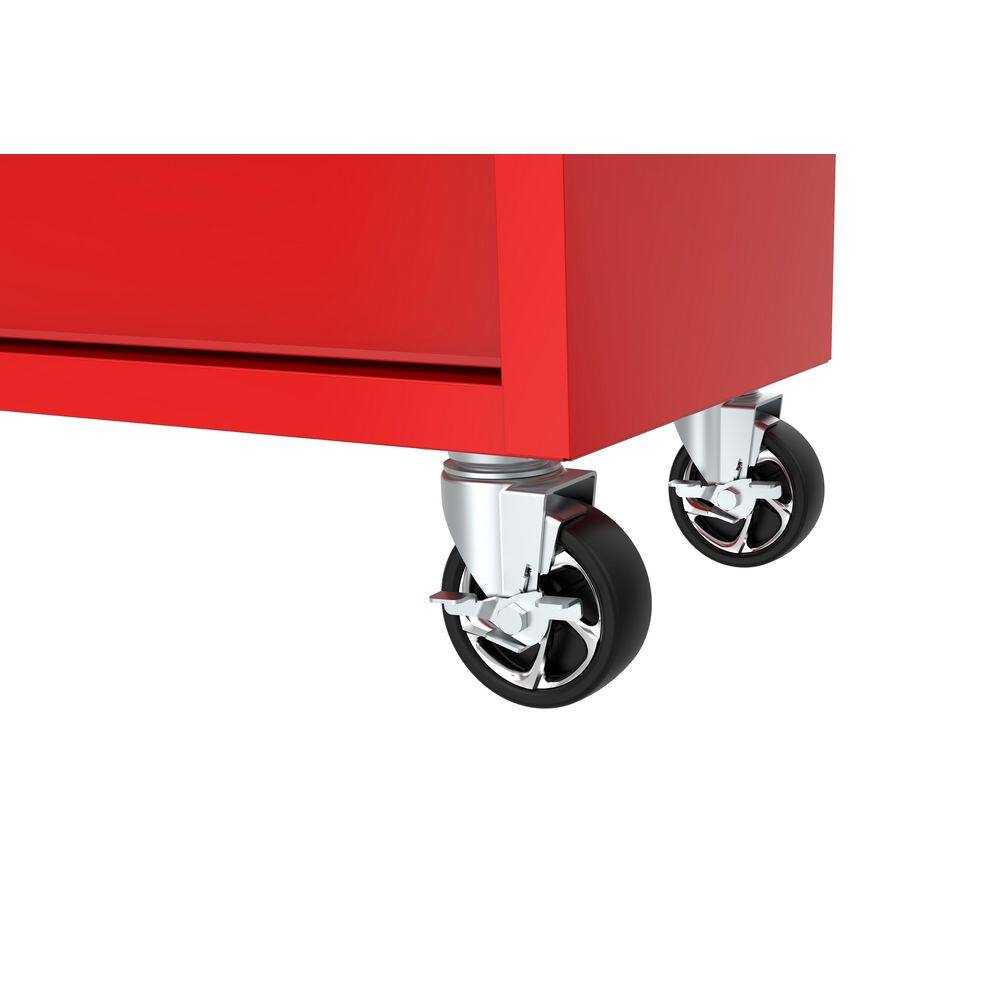 Husky 46 in. W x 18 in. D 9-Drawer Gloss Red Mobile Workbench Cabinet with Solid Wood Top H46X18MWC9RED