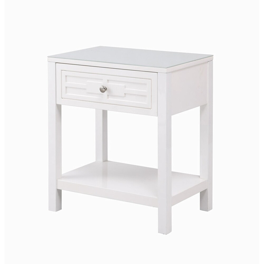 Wooden End Side Table Nightstand with Glass Top and Drawer