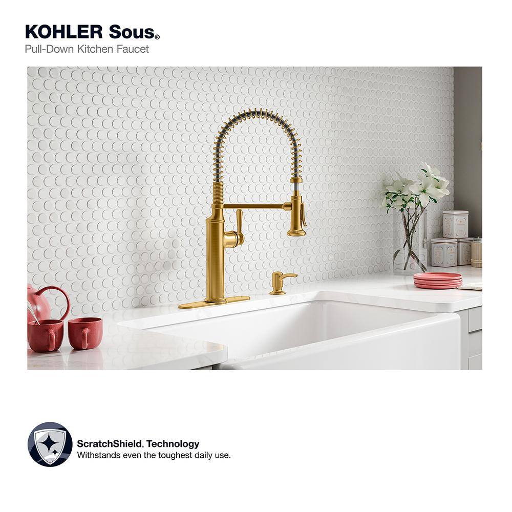 KOHLER Sous Pro-Style-Single Handle Pull Down Sprayer Kitchen Faucet in Vibrant Brushed Moderne Brass K-R10651-SD-2MB