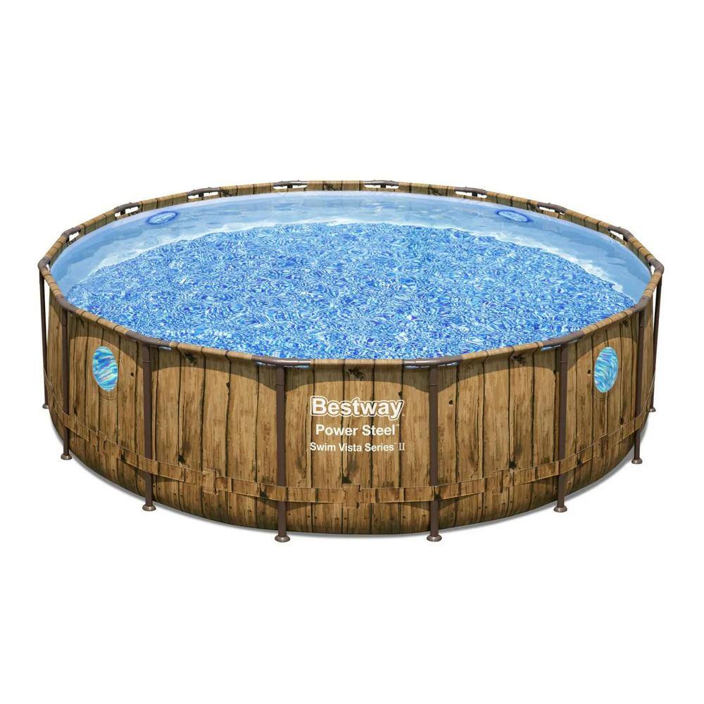 Bestway Swim Vista 16 ft. x 16 ft. Round 48 in. Deep Power Steel Above Ground Swimming Pool Set 56726E-BW