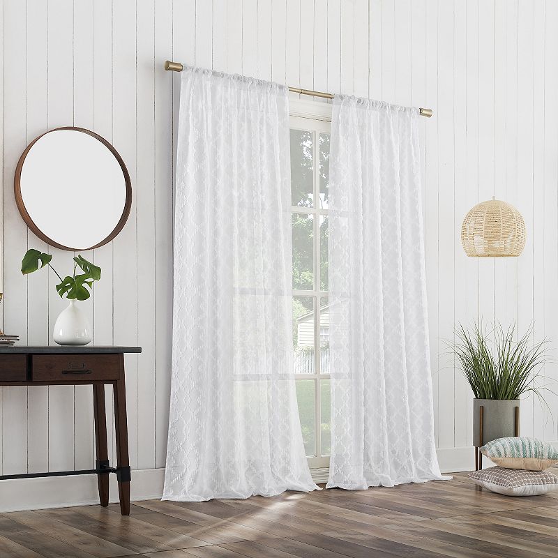 No. 918 Tina Geometric Clipped Jacquard Semi-Sheer Rod Pocket Window Curtain Panel