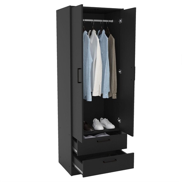 Boahaus Postdam Armoire， 2-Doors， 2-Drawers， Black Finish - - 36235545