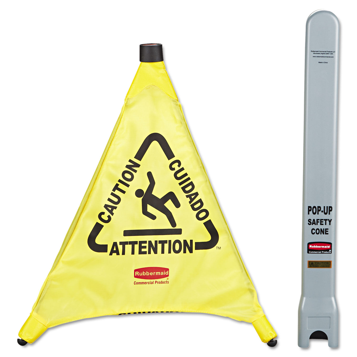 Multilingual Pop-Up Safety Cone by Rubbermaidandreg; Commercial RCP9S00YEL