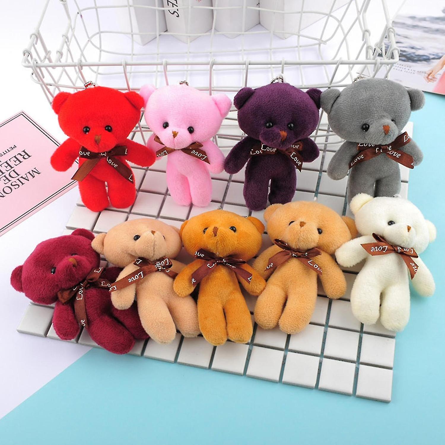 5pcs Random Color Mini Plush Conjoined Bear Toys Pendant Pp Cotton Soft Stuffed Bears Toy Doll Holid