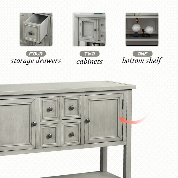 Cambridge Series Buffet Sideboard Console Table with Bottom Shelf Gray