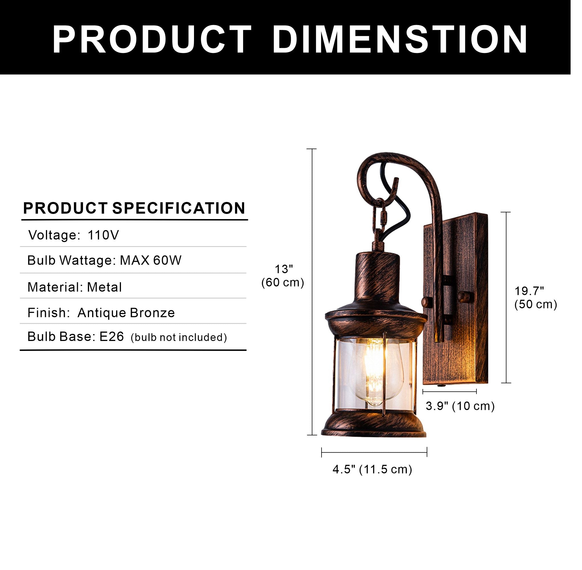 Rubbed Bronze Outdoor Wall Sconce,Retro Industrial Style Wall Light, Black Wrought Iron Wall Lamp for bar, cafe, restaurant