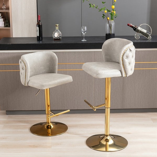 Modern PU Upholstered Swivel Bar Stools with Tufted Back， Set of 2