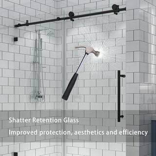 Xspracer 60 in. W x 74 in. H Double Sliding Frameless Shower Door in Black Stainless Steel with Clear Glass JH-BP05P2 Black