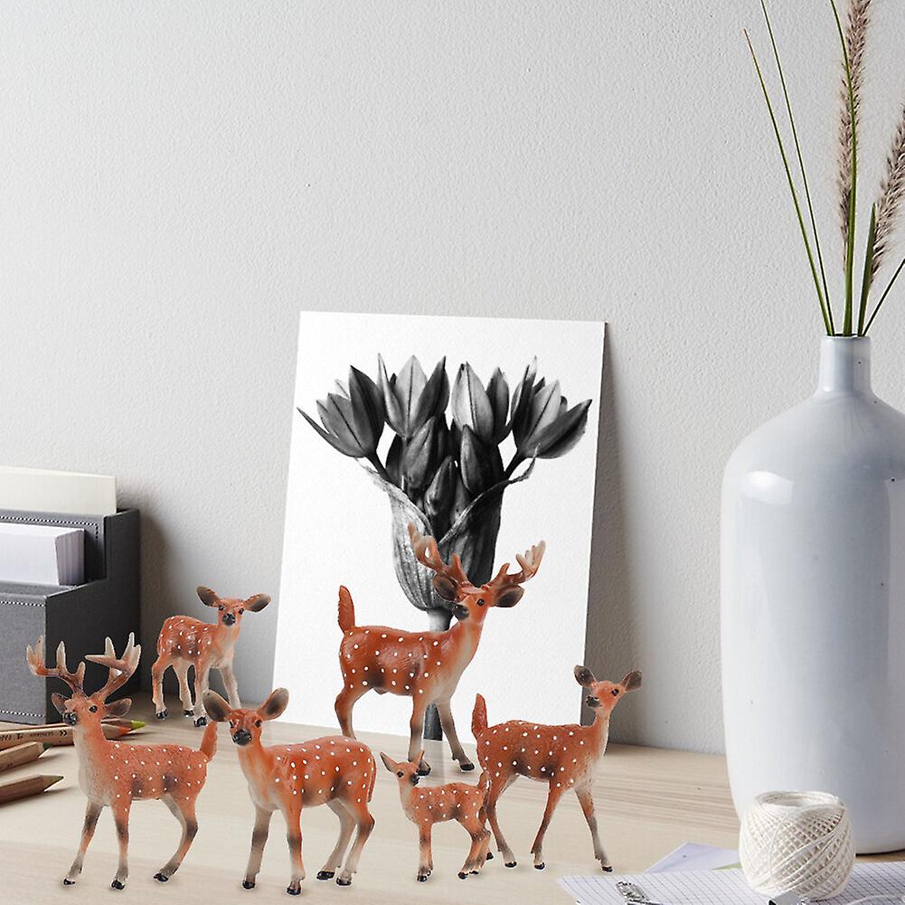 Mini Animals Figures， Set Of 6pcs Deer Miniature Animals Figures Mini Model Animals Animals Figures Home Decorations Kids Toddlers Early Education Toy