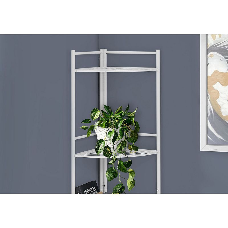 57.75 White Contemporary Four Tier Etagere Corner Bookcase