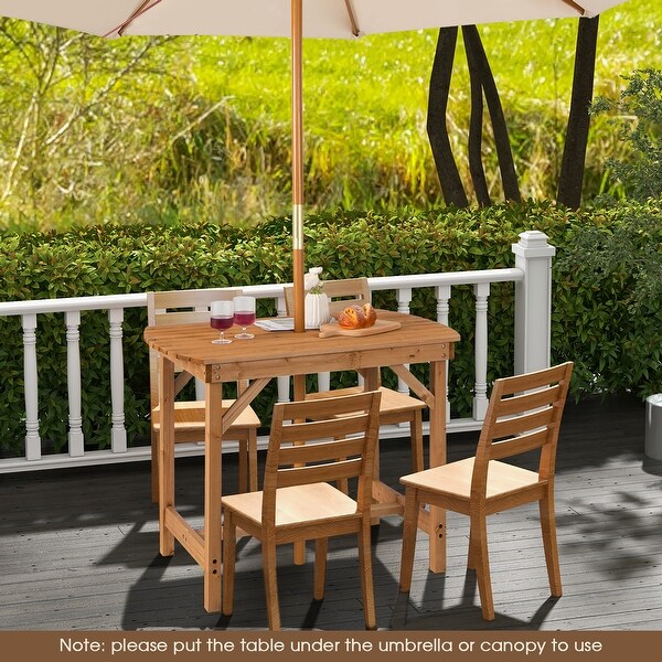 Costway Patio Outdoor Fir Wood Dining Table 1.5'' Umbrella Hole