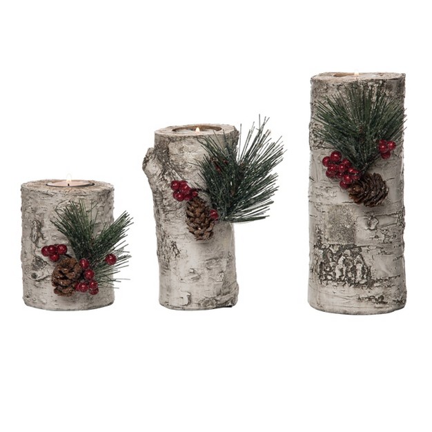 Transpac Resin 7 75 In Multicolored Christmas Birch Tealight Holders Set Of 3