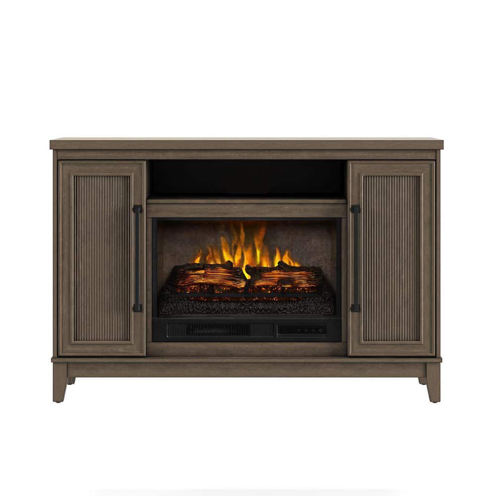 SCOTT LIVING BLAINE 54 in Freestanding Media Console Wooden Electric Fireplace in Light Brown Birch