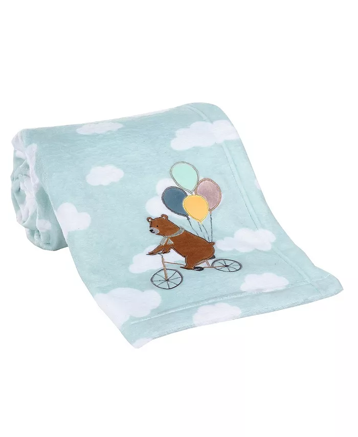 Bedtime Originals Up Up and Away Bear Balloon Cloud Soft Blue Fleece Baby Blanket