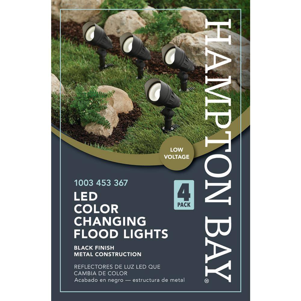 Hampton Bay 9.8-Watt Millennium Black Adjustable Light Color Outdoor Integrated LED Landscape Flood Light (4-Pack) IWH1501L-3-4PK