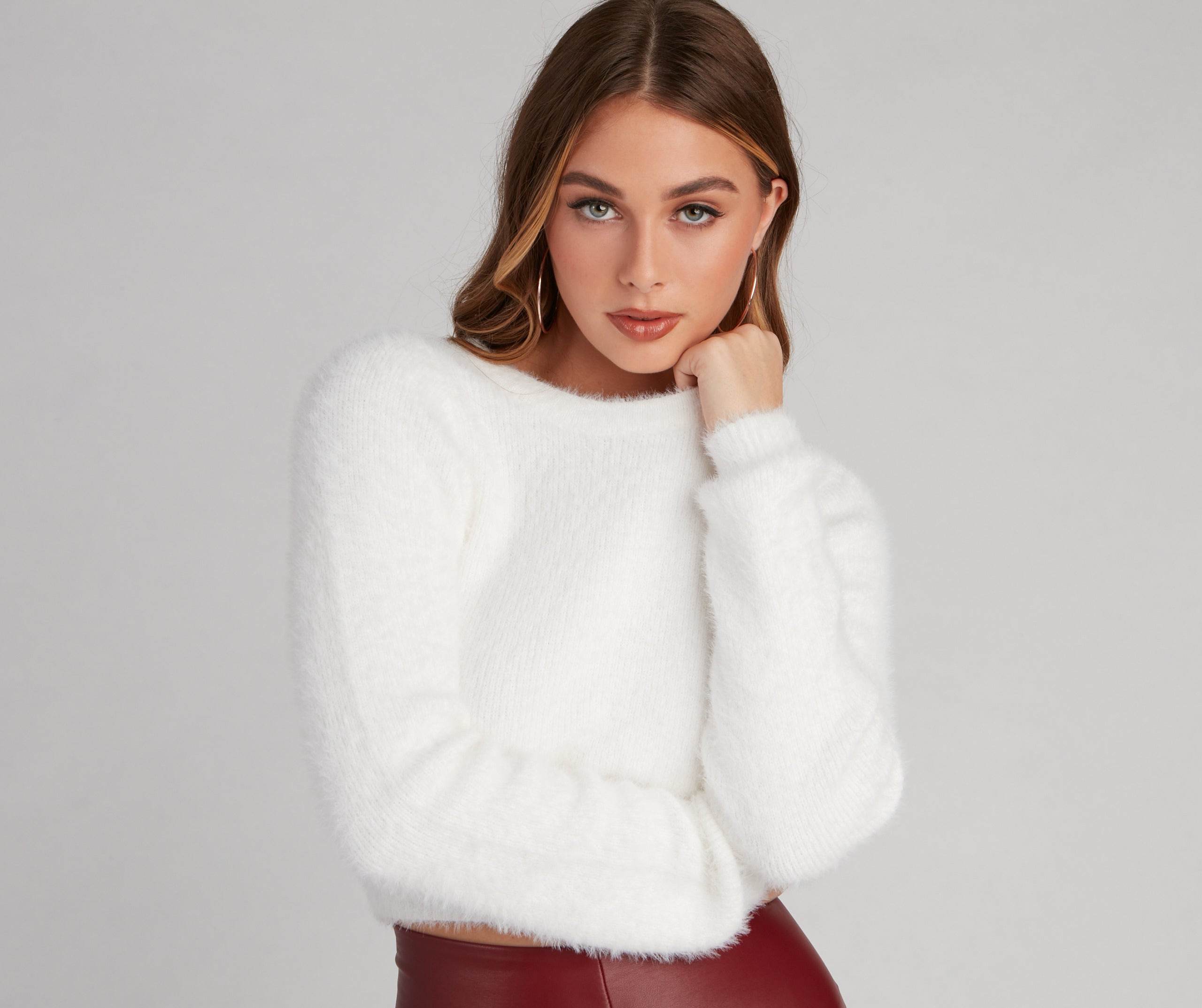 Eyelash Knit Crew Neck Crop Top