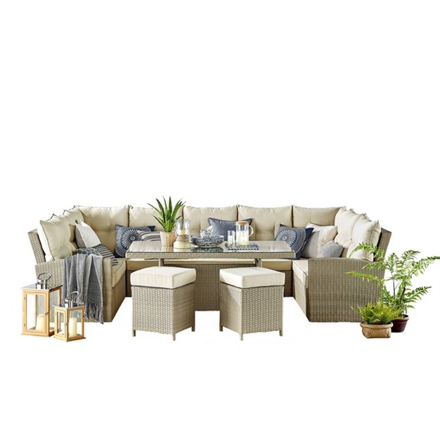 Canaan 4pc All Weather Wicker Outdoor Double Corner Horseshoe Sectional Set Cream Alaterre Furniture