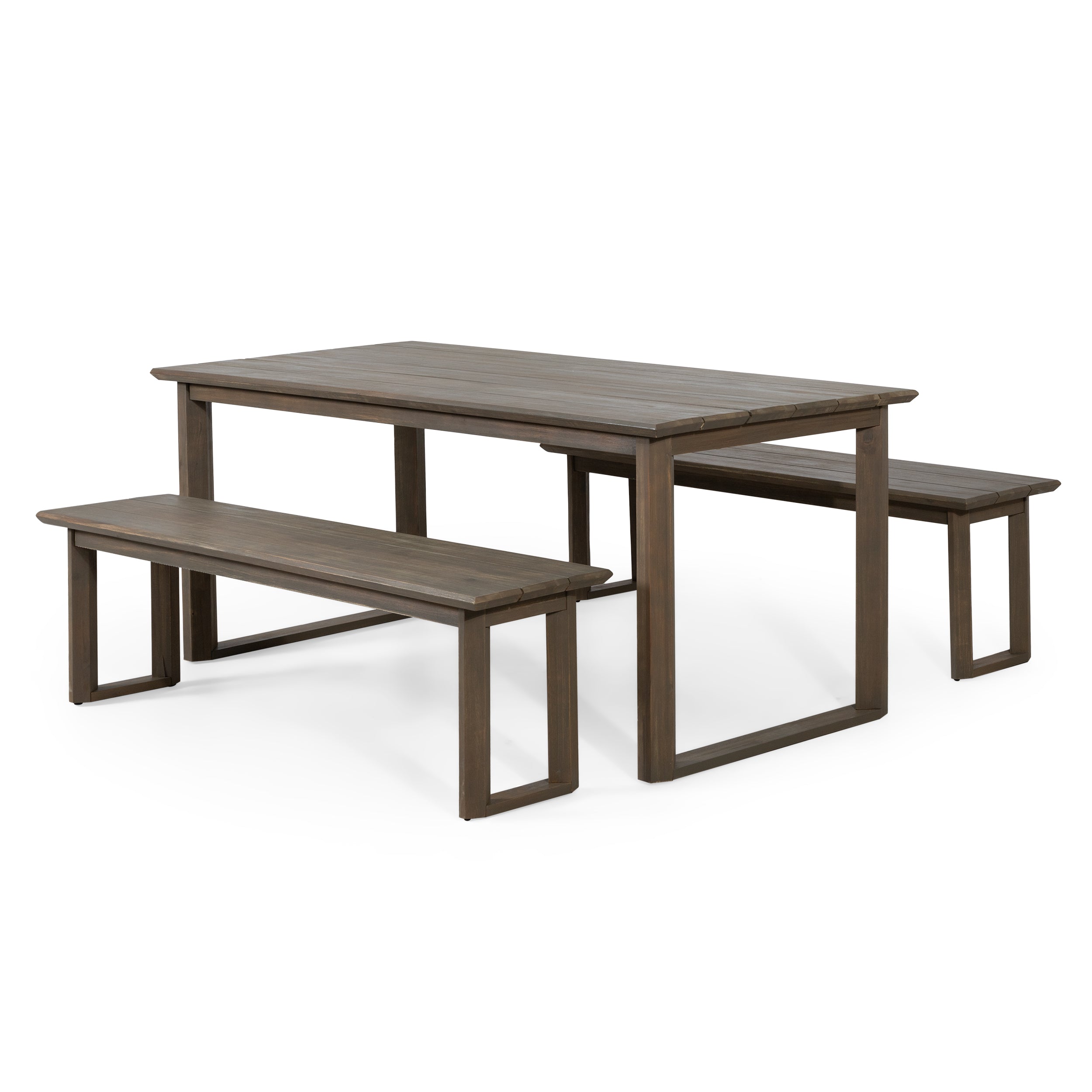 Aggie Acacia Wood Outdoor 3 Piece Picnic Dining Set， Gray