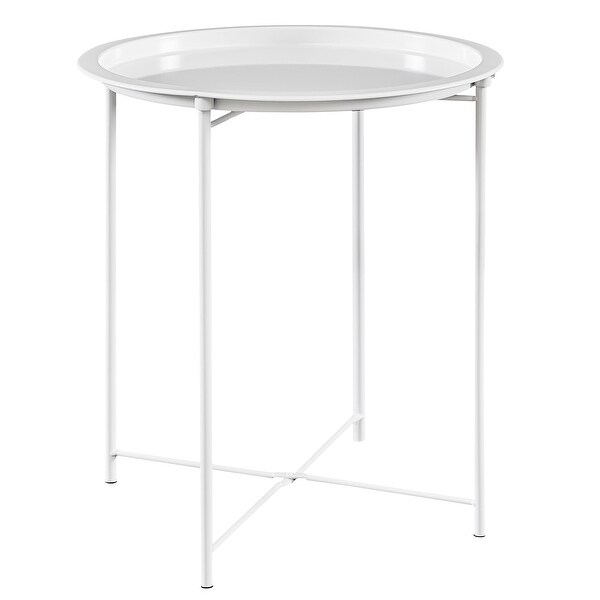 VECELO Modern Side Table with Round Removable Tray，Beige (Set of 1/Set of 2)