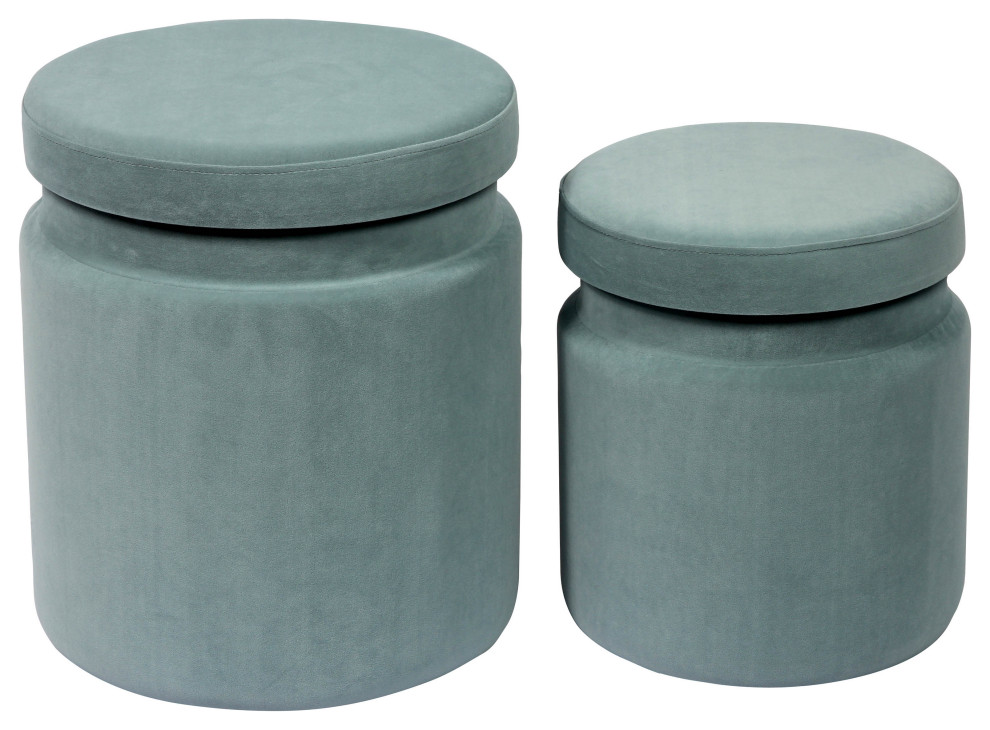 Kris Sea Blue Velvet Storage Ottomans   Set of 2   Sea Blue   Contemporary   Footstools And Ottomans   by HedgeApple  Houzz