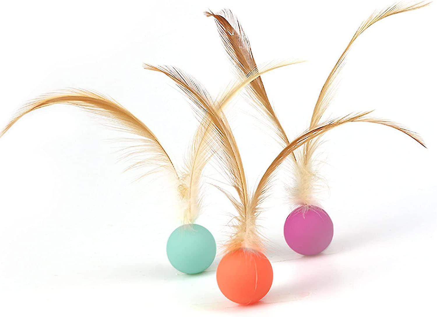 3pcs Cat Toy Balls， Cat Balls With Feathers Indoor Interactive Cat Toys