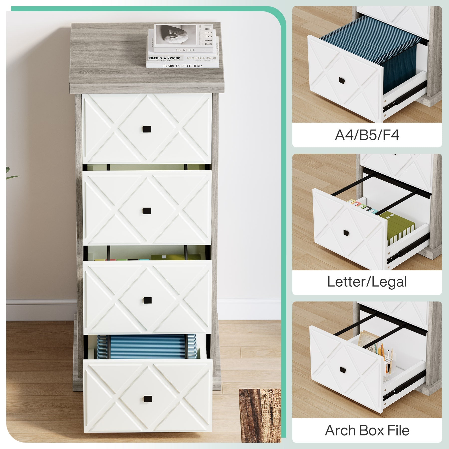 4-Drawer File Cabinet, Vertical Storage Filing Cabinet