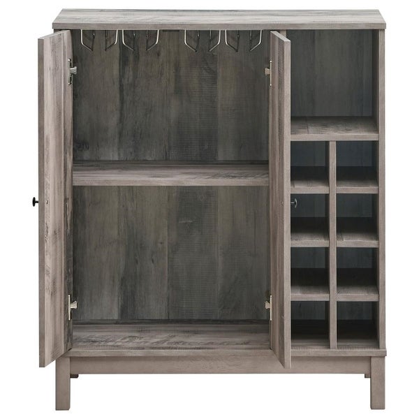 Wooden Wine Cabinet with Wine Rack in Weathered Acacia Finish