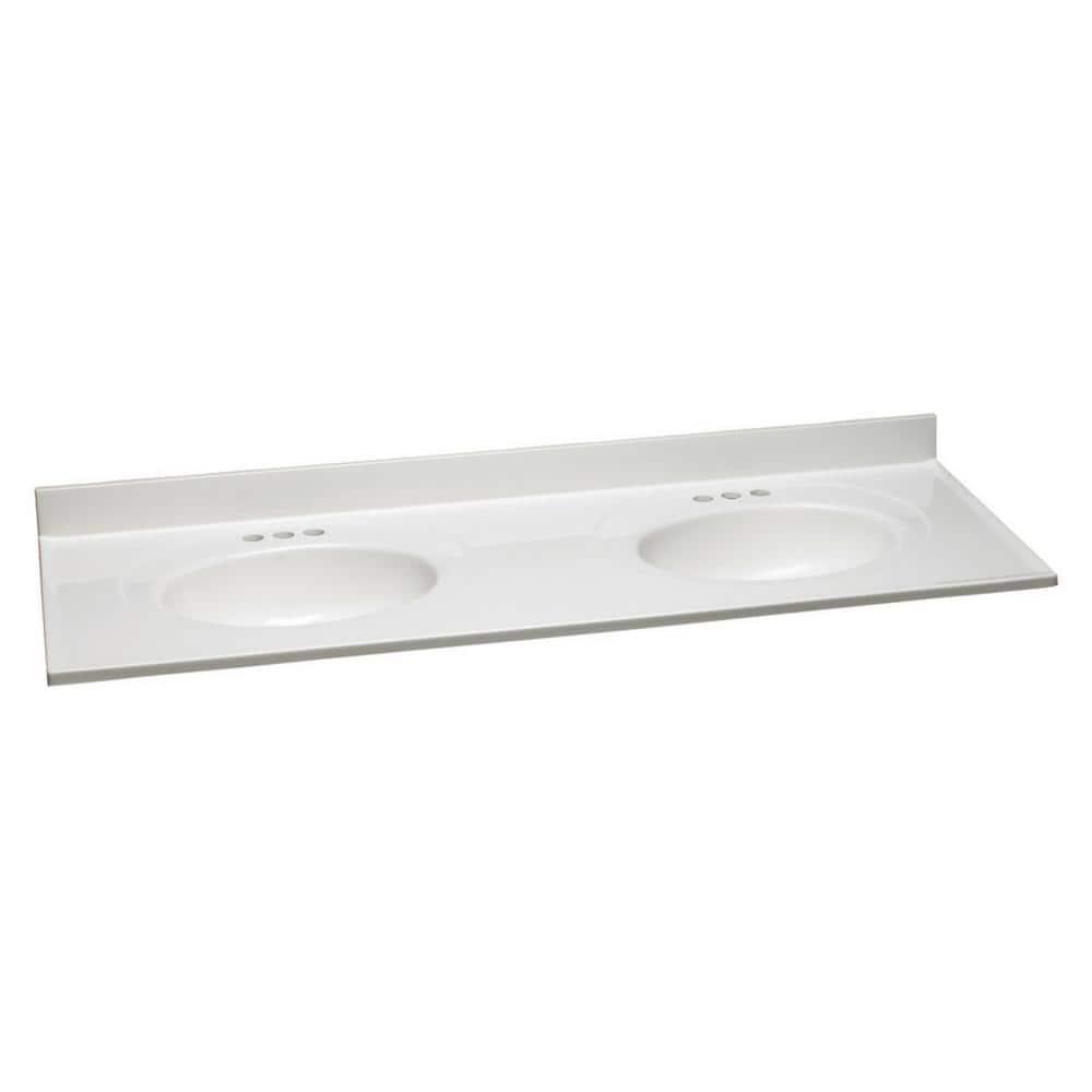 Design House 61 in W Cultured Marble Vanity Top in Solid White with Solid White Double Basins