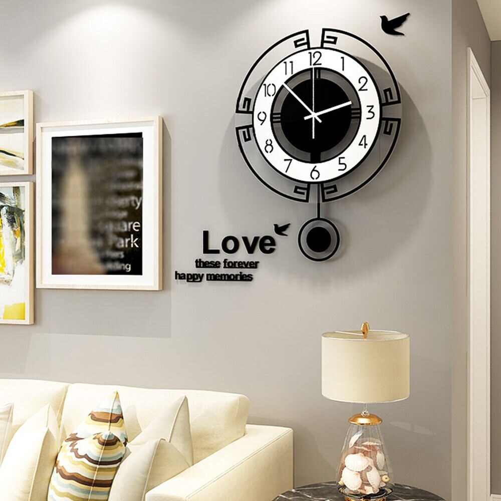 Black Pendulum Wall Clock Large Quartz Mute Hanging Traditional   13.77*18in