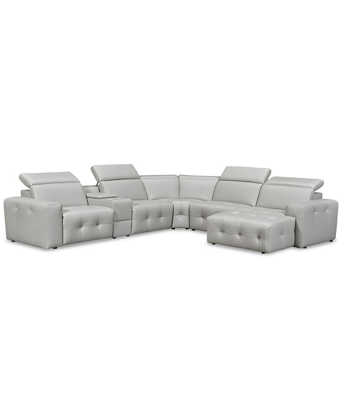 Furniture CLOSEOUT! Haigan 6-Pc. Leather Chaise Sectional Sofa with 2 Power Recliners