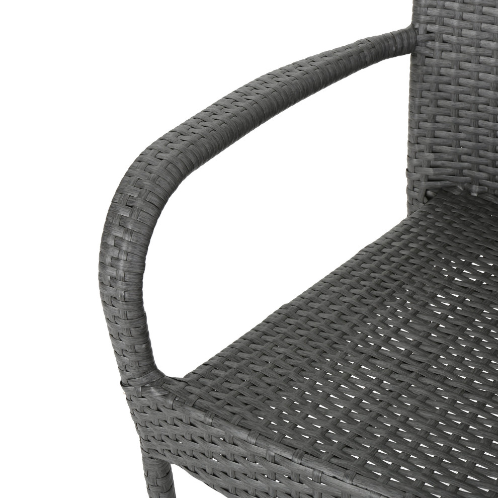 GDF Studio 5 Piece Ivey Outdoor Wood and Wicker Dining Set  Gray Finish/Gray   Tropical   Outdoor Dining Sets   by GDFStudio  Houzz