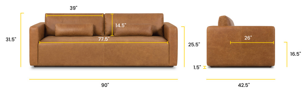 Poly and Bark Dema 90 quotLeather Sofa  Saddle Tan   Contemporary   Sofas   by Edgemod Furniture  Houzz