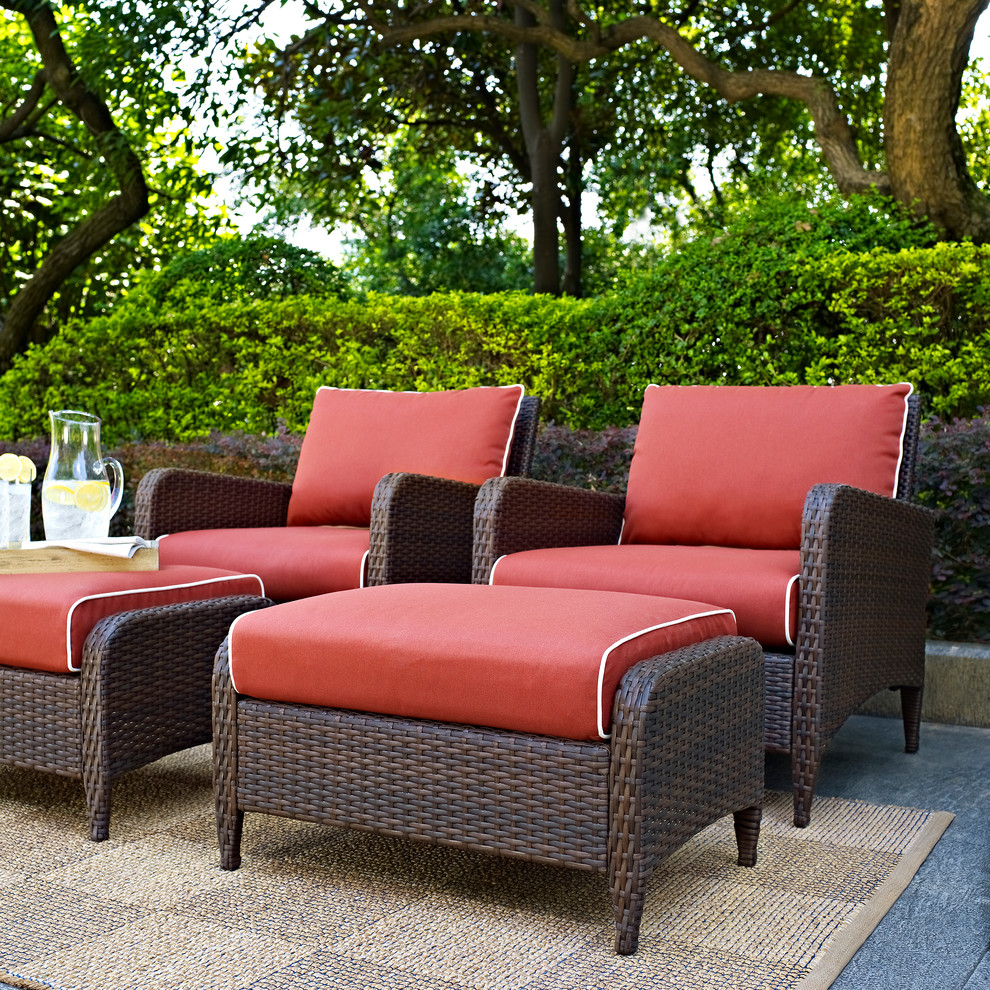 Kiawah 4 Piece Outdoor Wicker Seating Set With Sangria Cushions   Tropical   Outdoor Lounge Chairs   by Crosley  Houzz